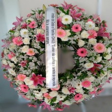 Coroa de Flores Européia Tons Rosa e Branco (Tam:1,80)