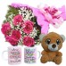 MB84-Mini Buquê 6 Rosas Pink+Urso 24cm+1Caneca Mulher